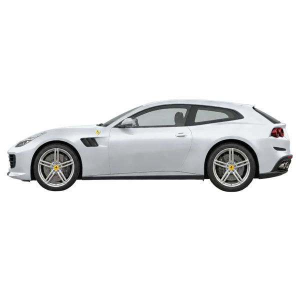 Ferrari GTC4Lusso 2018 en plateado, vista lateral (mirando a la izquierda)