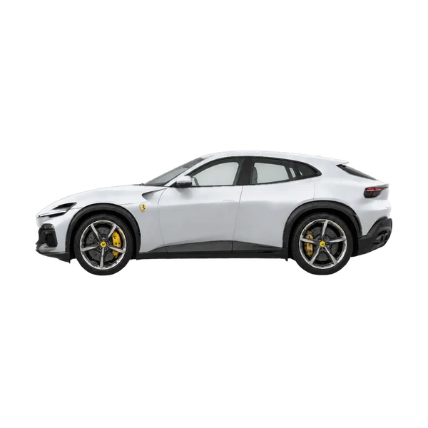 Ferrari Purosangue 2026 باللون فضي، منظر جانبي (متجه إلى اليسار)