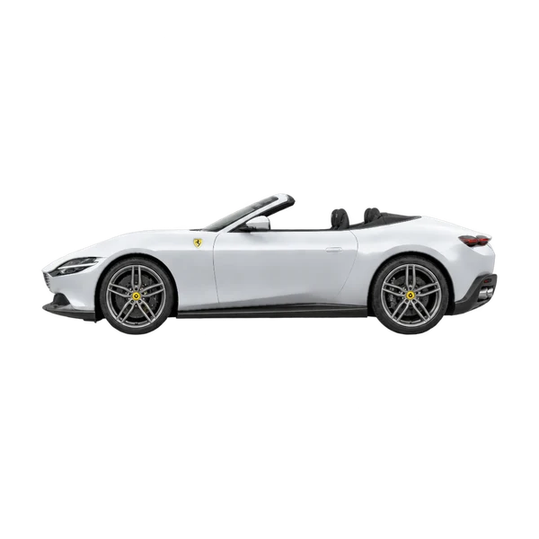Ferrari Roma Spider 2026 argent, vue côté (vers la gauche)