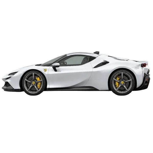 2025 Ferrari SF90 Stradale in Silber, Ansicht: Seite (nach links gerichtet)