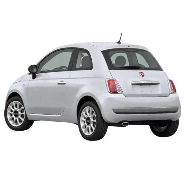 Fiat 500 2015 prata, vista três quartos traseira (voltada para a esquerda)