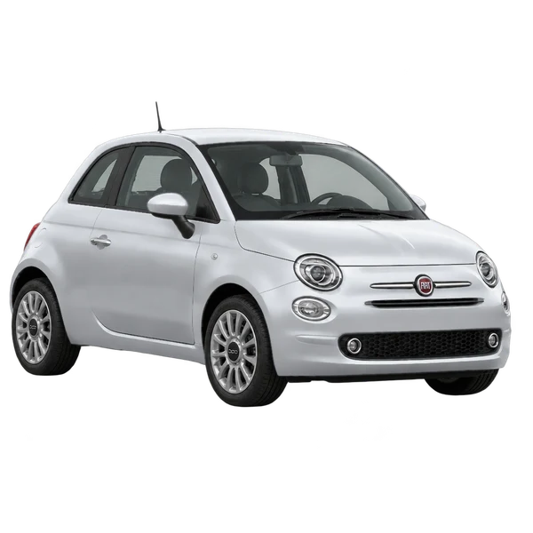 silver 2021 Fiat 500 front three-quarter (facing left) view