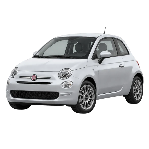 silver 2023 Fiat 500 front three-quarter (facing left) view