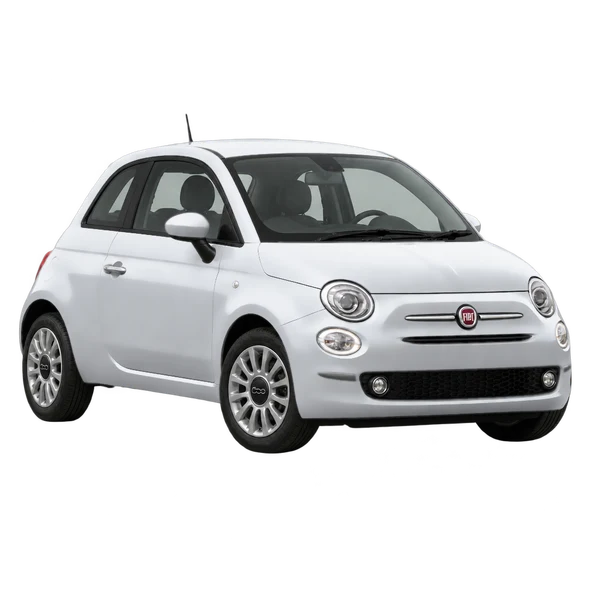 silver 2024 Fiat 500 front three-quarter (facing left) view