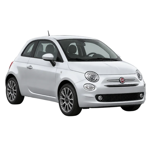 silver 2025 Fiat 500 front three-quarter (facing left) view