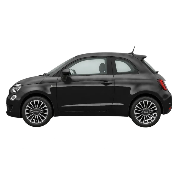 black 2026 Fiat 500 side (facing left) view