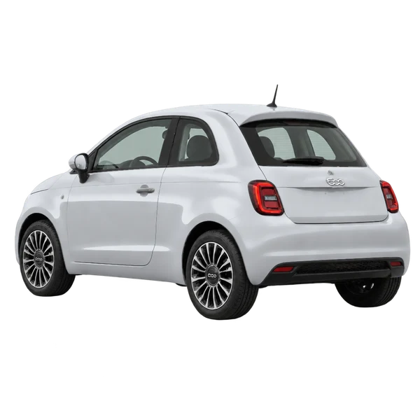 silver 2026 Fiat 500 rear three-quarter (facing left) view