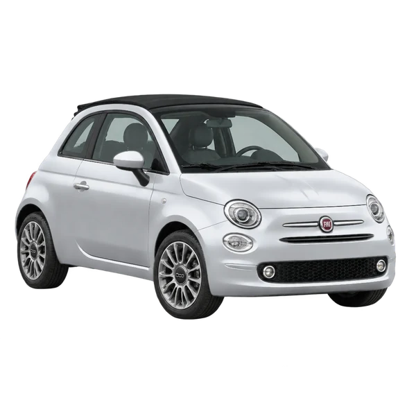 2019 Fiat 500C in Silber, Ansicht: Dreiviertelansicht vorne (nach links gerichtet)
