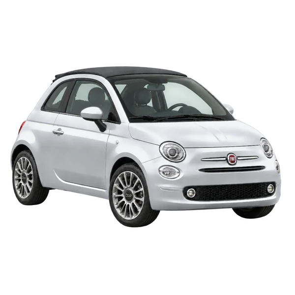 Fiat 500C 2019 prata, vista três quartos dianteiro (voltado para a direita)
