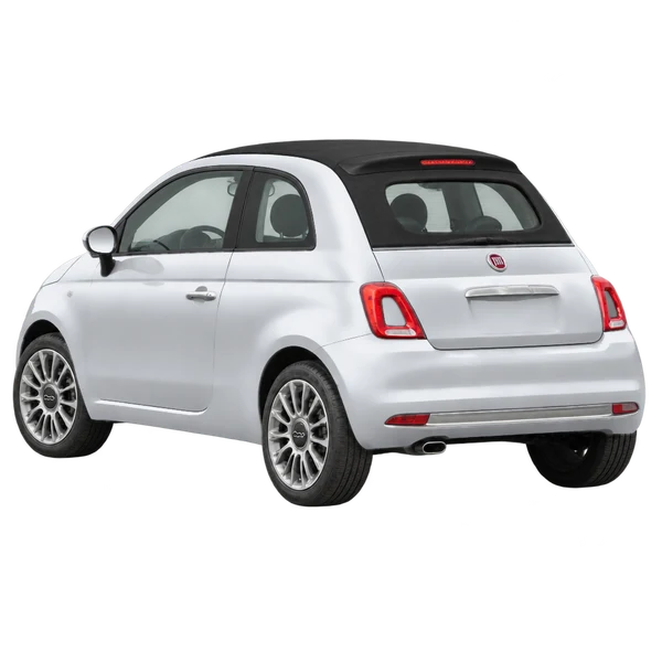 Fiat 500C 2019 prata, vista três quartos traseira (voltada para a esquerda)