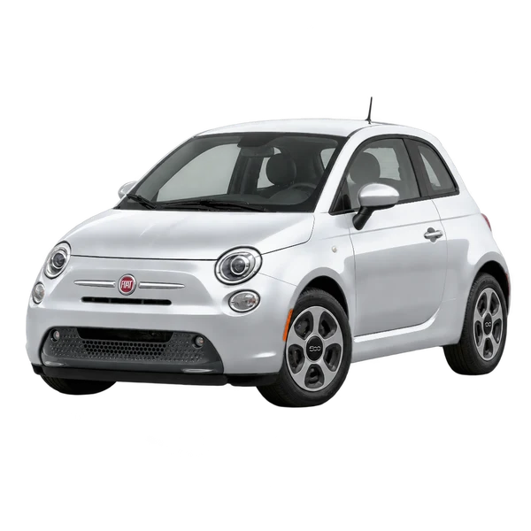 Fiat 500e 2018 prata, vista dianteira em três quartos (voltada para a esquerda)