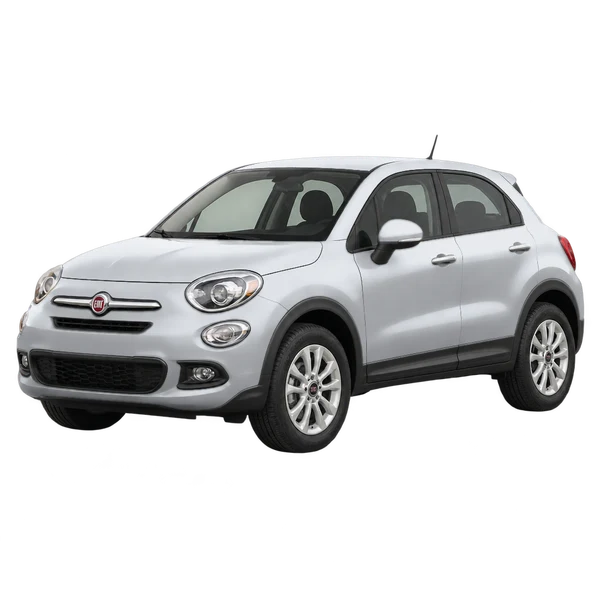 Fiat 500X 2023 باللون فضي، منظر منظر أمامي بزاوية ثلاثة أرباع (متجه لليسار)