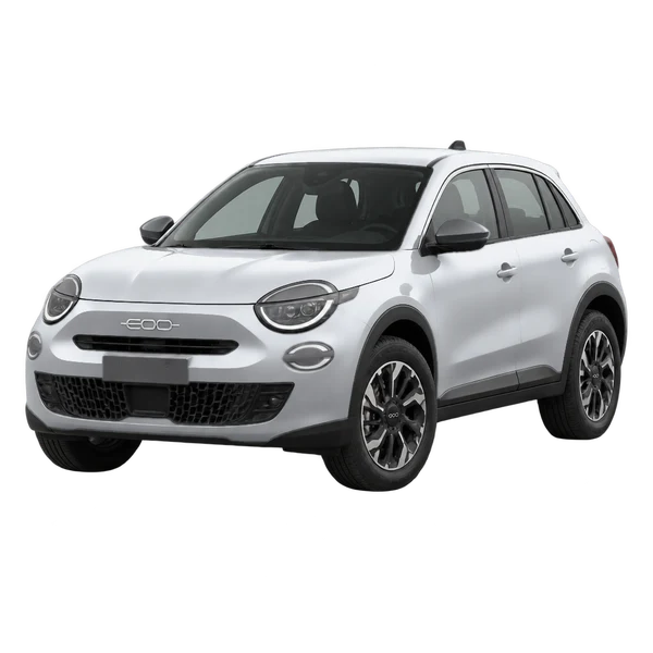 2024 Fiat 600 in Silber, Ansicht: Dreiviertelansicht vorne (nach links gerichtet)