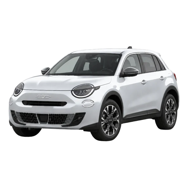2025 Fiat 600 in Silber, Ansicht: Dreiviertelansicht vorne (nach links gerichtet)