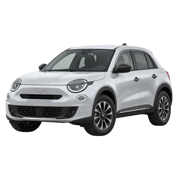 2026 Fiat 600 in Silber, Ansicht: Dreiviertelansicht vorne (nach links gerichtet)