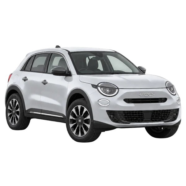 2026 Fiat 600 in Silber, Ansicht: Dreiviertelansicht vorne (nach rechts)