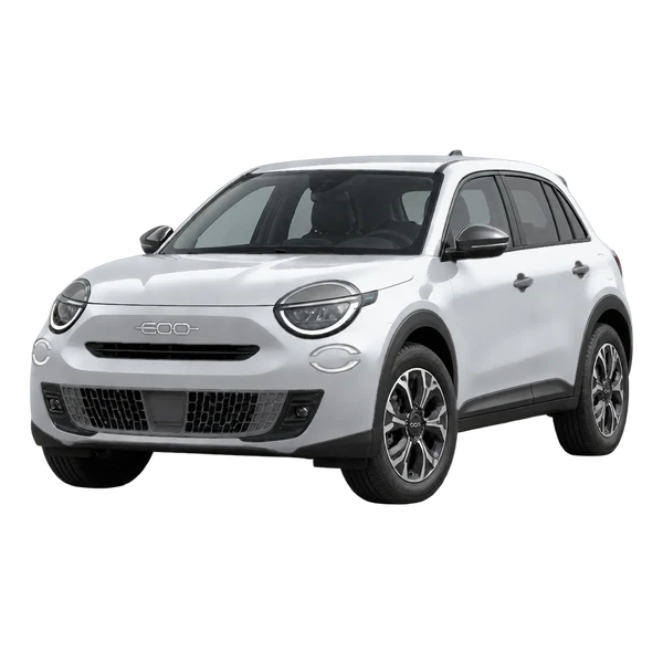2024 Fiat 600E in Silber, Ansicht: Dreiviertelansicht vorne (nach links gerichtet)