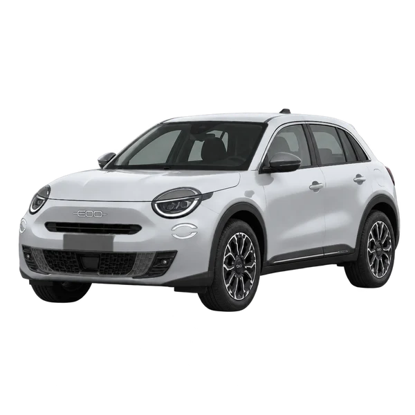 2025 Fiat 600E in Silber, Ansicht: Dreiviertelansicht vorne (nach links gerichtet)