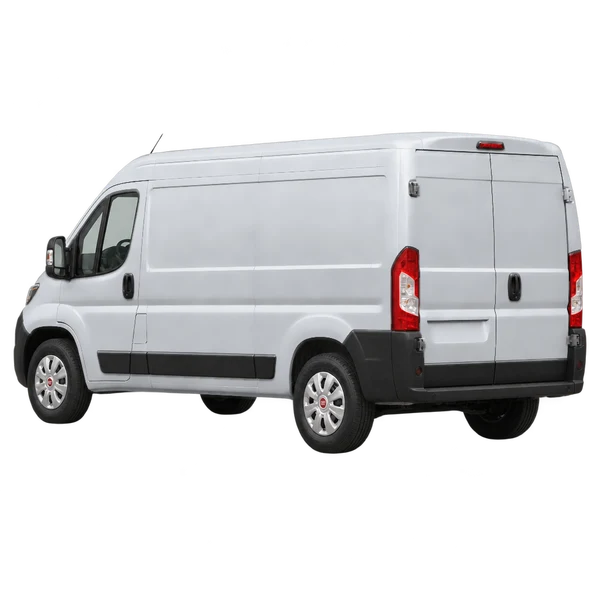 Fiat Ducato 2026 prata, vista três quartos traseira (voltada para a esquerda)