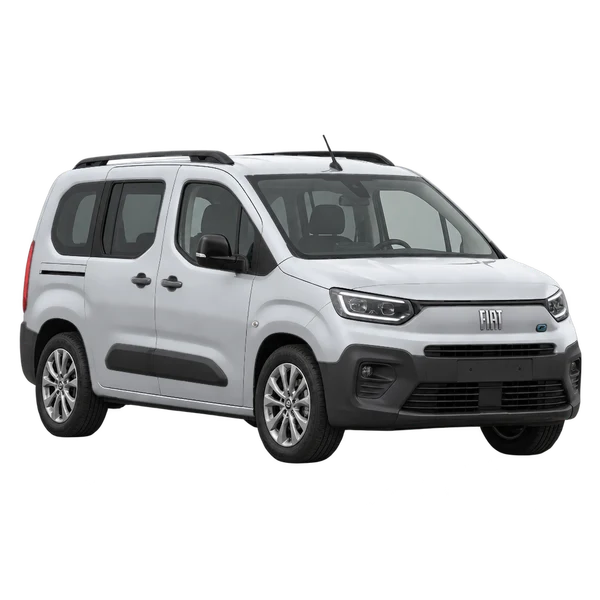2026 Fiat E-Doblo in Silber, Ansicht: Dreiviertelansicht vorne (nach links gerichtet)