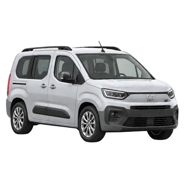 Fiat E-Doblo 2026 argent, vue trois-quarts avant (orienté vers la droite)