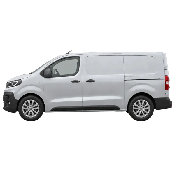 Fiat E-Scudo 2025 en plateado, vista lateral (mirando a la izquierda)