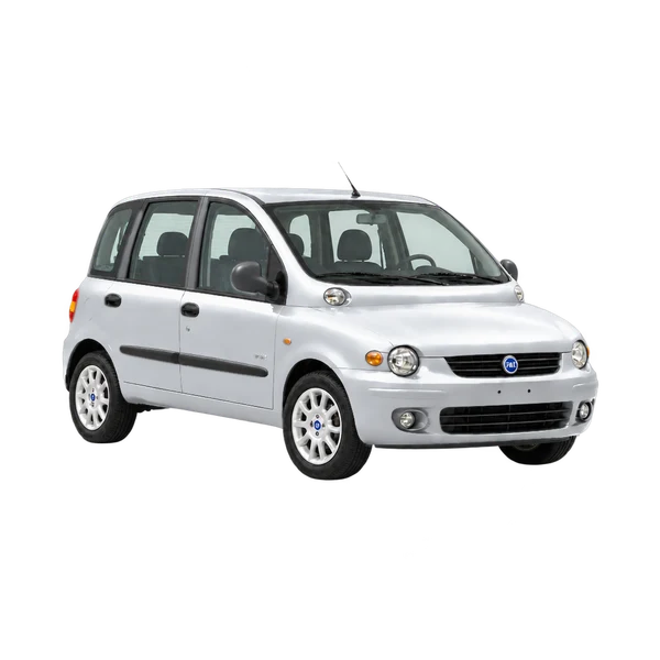 Fiat Multipla 2005 باللون فضي، منظر زاوية ثلاثة أرباع أمامية (باتجاه اليمين)