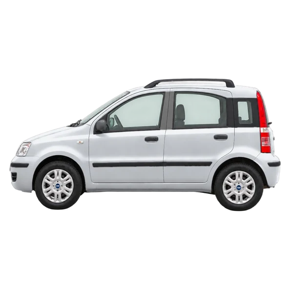 Fiat Panda 2004 en plateado, vista lateral (mirando a la izquierda)