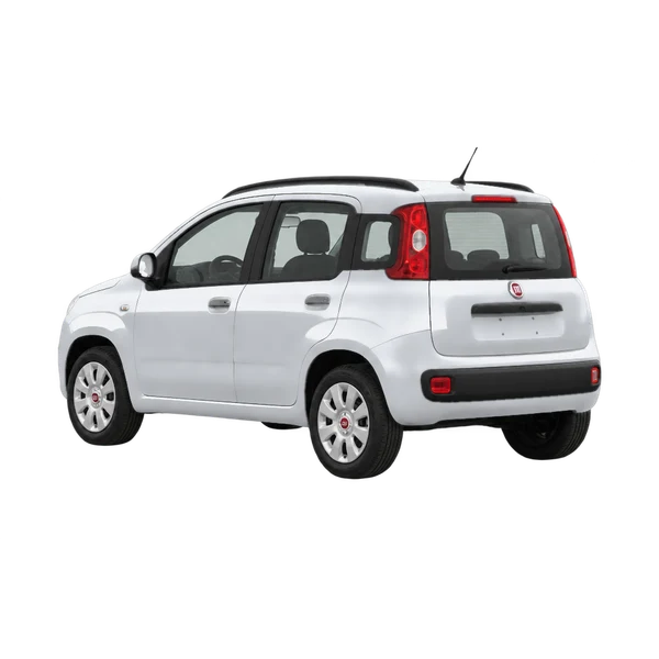 Fiat Panda 2014 باللون فضي، منظر ثلاثة أرباع خلفي (باتجاه اليسار)