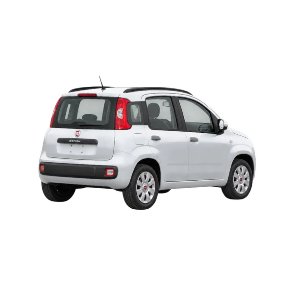 Fiat Panda 2014 باللون فضي، منظر منظر خلفي بزاوية ثلاثة أرباع (باتجاه اليمين)