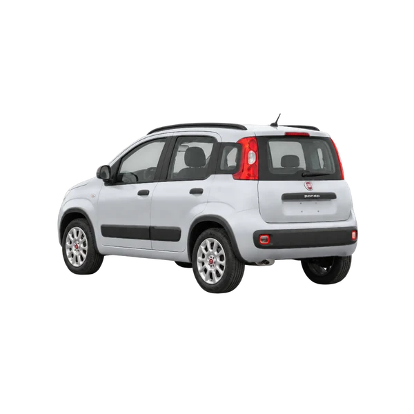 Fiat Panda 2022 باللون فضي، منظر ثلاثة أرباع خلفي (باتجاه اليسار)