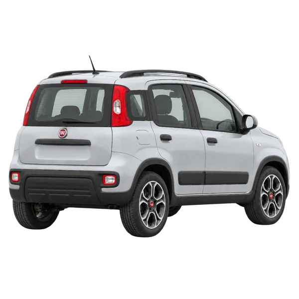 silver 2026 Fiat Panda rear three-quarter (facing right) view