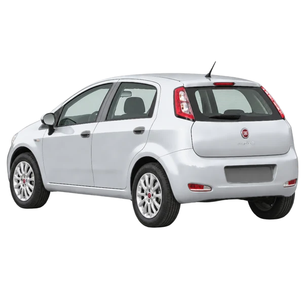 Fiat Punto 2012 prata, vista três quartos traseira (voltada para a esquerda)