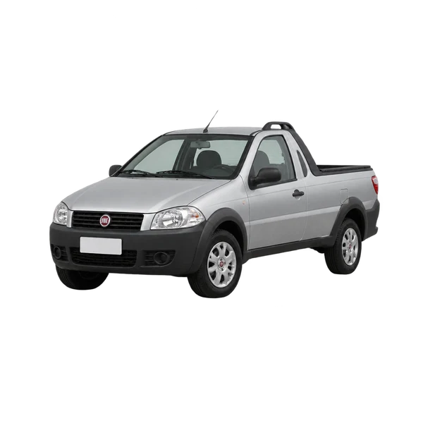 Fiat Strada 2010 باللون فضي، منظر منظر أمامي بزاوية ثلاثة أرباع (متجه لليسار)