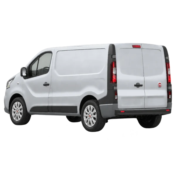 Fiat Talento 2020 prata, vista três quartos traseira (voltada para a esquerda)