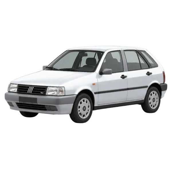 Fiat Tipo 1991 prata, vista dianteira em três quartos (voltada para a esquerda)
