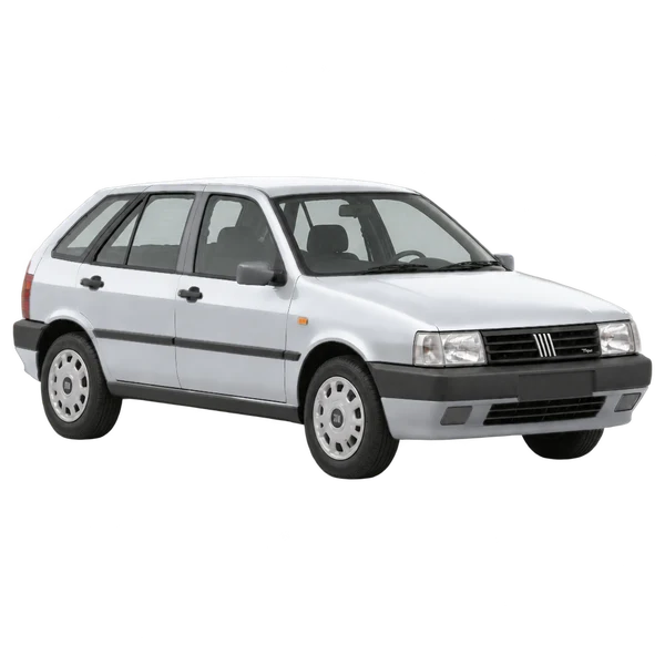 Fiat Tipo 1991 prata, vista três quartos dianteiro (voltado para a direita)