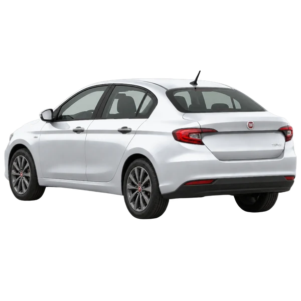 Fiat Tipo 2021 en plateado, vista tres cuartos trasero (mirando a la izquierda)