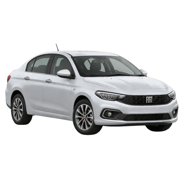 Fiat Tipo 2025 باللون فضي، منظر منظر أمامي بزاوية ثلاثة أرباع (متجه لليسار)