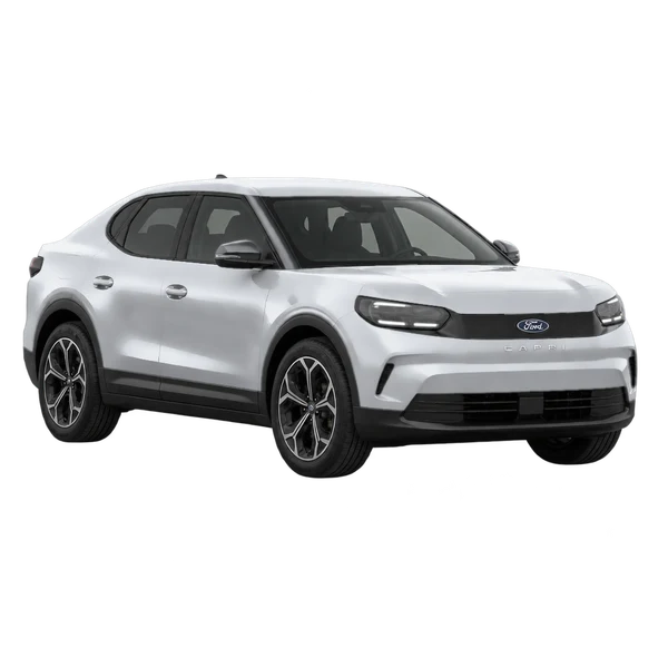 2025 Ford Capri in Silber, Ansicht: Dreiviertelansicht vorne (nach links gerichtet)