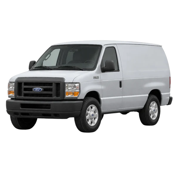 Ford E-150 2011 en plateado, vista frontal tres cuartos (hacia la izquierda)