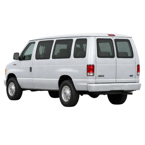 Ford E-350 2000 argent, vue trois-quarts arrière (orienté vers la gauche)
