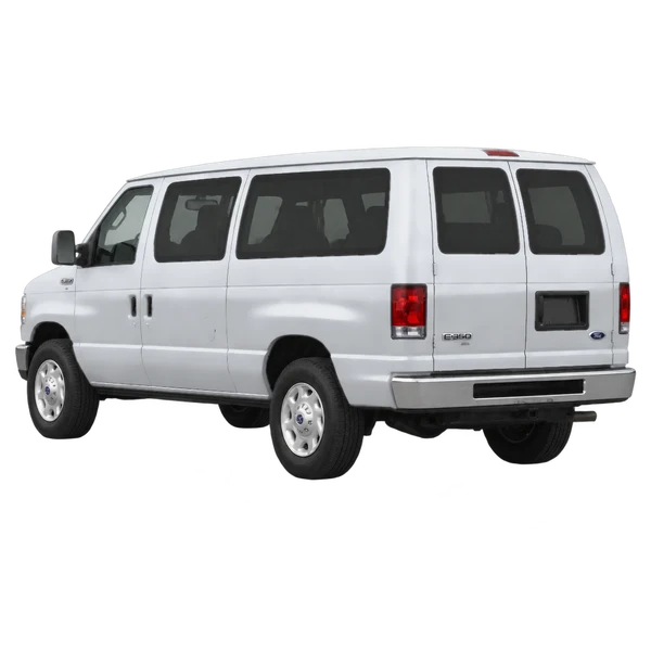 2012 Ford E-350 in Silber, Ansicht: Dreiviertelansicht von hinten (nach links gerichtet)