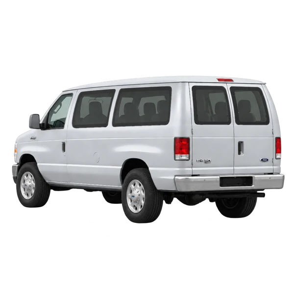 Ford E-450 2011 prata, vista três quartos traseira (voltada para a esquerda)