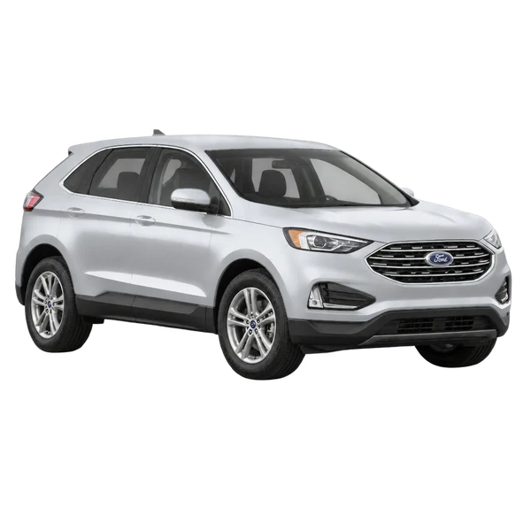 Ford Edge 2025 prata, vista dianteira em três quartos (voltada para a esquerda)