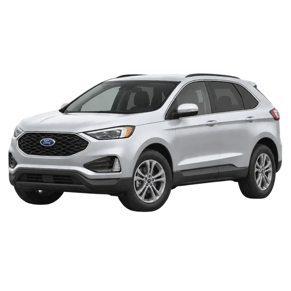 Ford Edge 2026 باللون فضي، منظر منظر أمامي بزاوية ثلاثة أرباع (متجه لليسار)