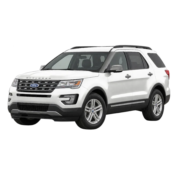 Ford Explorer 2018 branco, vista dianteira em três quartos (voltada para a esquerda)