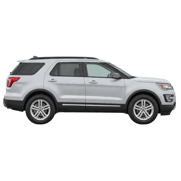 Ford Explorer 2019 باللون فضي، منظر منظر جانبي (باتجاه اليمين)