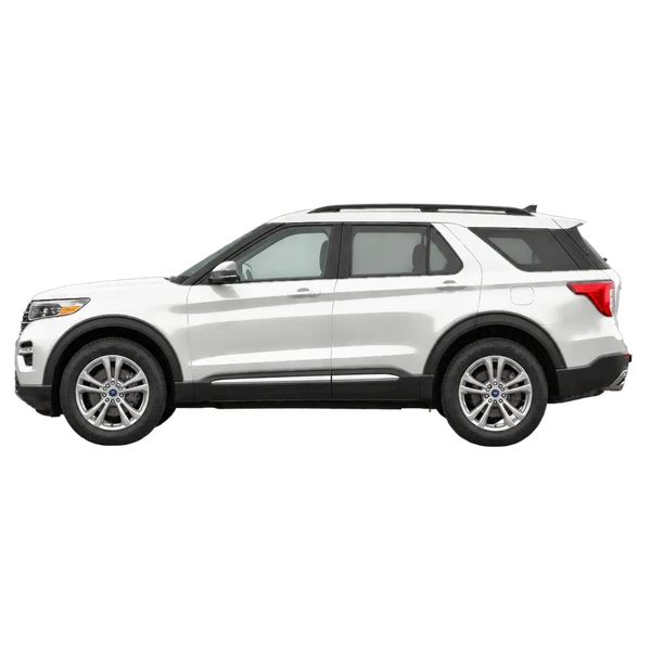 Ford Explorer 2024 باللون أبيض، منظر جانبي (متجه إلى اليسار)
