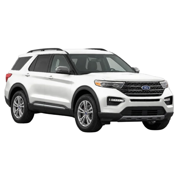 Ford Explorer 2027 باللون أبيض، منظر منظر أمامي بزاوية ثلاثة أرباع (متجه لليسار)